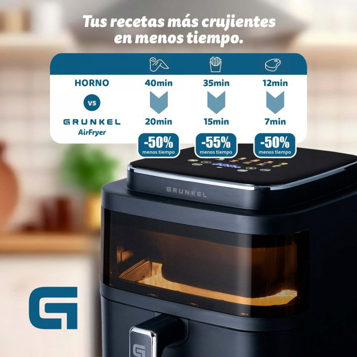Grunkel Freidora por aire sin aceite Light Fryer 1400W Capacidad 6L Black